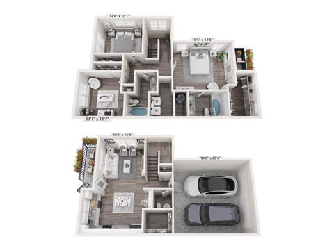 Floor plan for 3 beds, 2.5 baths, 1493 sqft